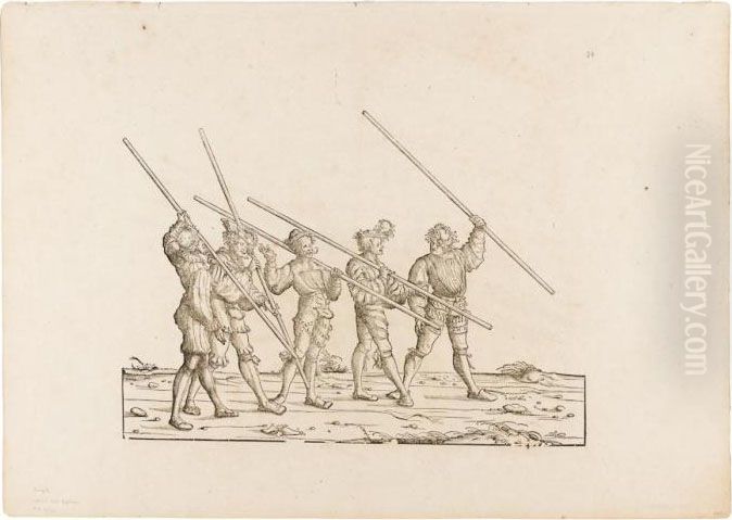 Lanzichenecchi Armati Di Bastoni Oil Painting by Hans Burgkmair the elder