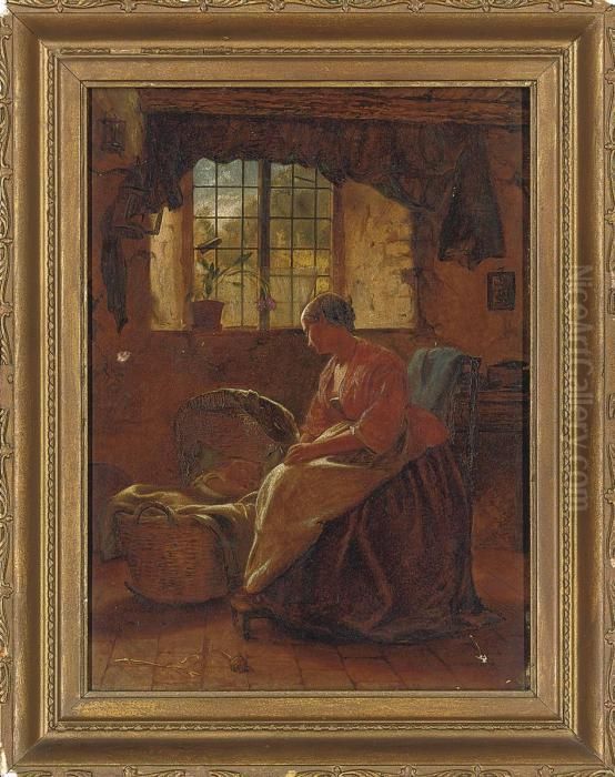 A Young Mother And Sleeping Child Oil Painting by John P. Burr