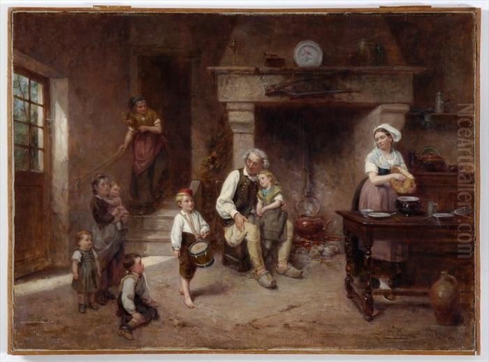 Family Gathering Oil Painting by Leon Caille