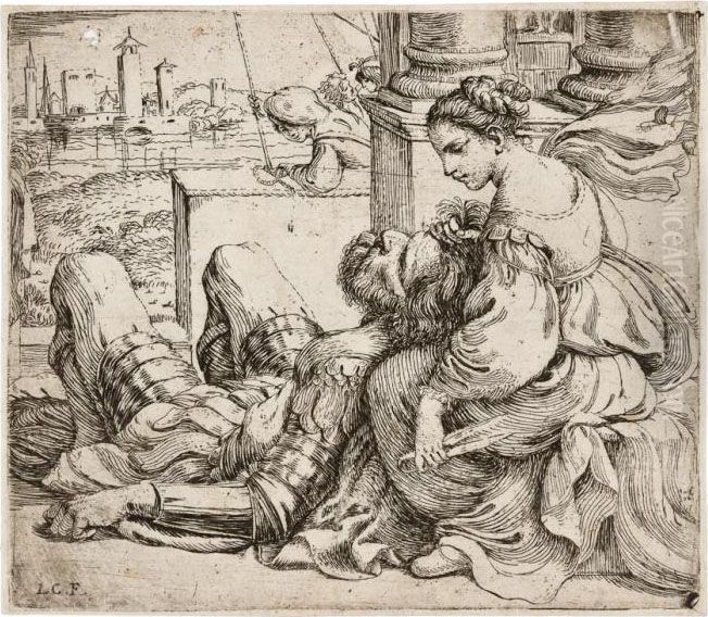 Sansone E Dalila Oil Painting by Giuseppe (Il Cremonese) Caletti