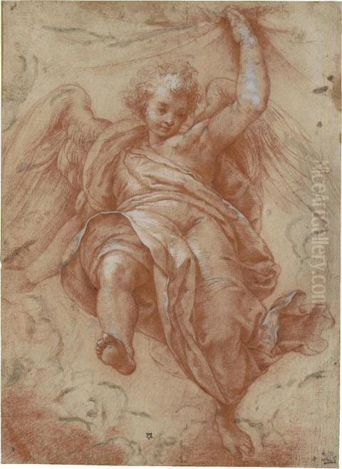 An Angel Holding A Curtain Oil Painting by Denys Calvaert