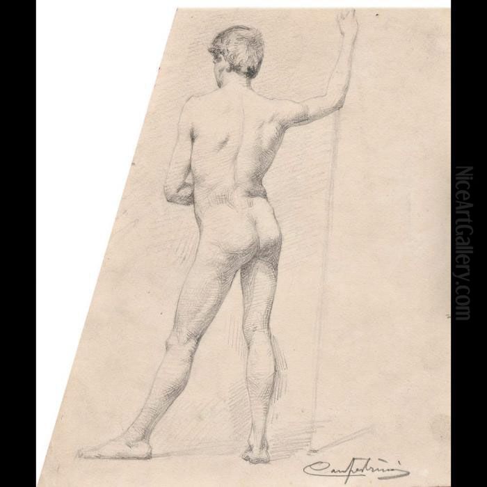 Nudo Maschile Di Schiena Oil Painting by Alcide Davide Campestrini