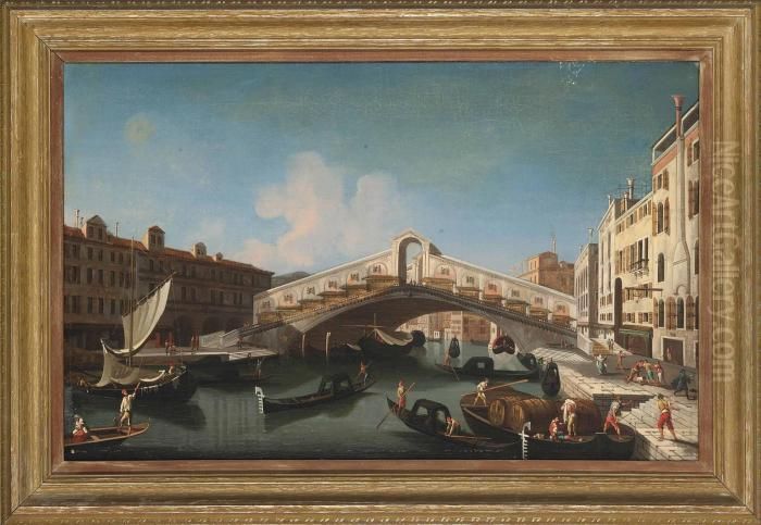 The Rialto Bridge, Venice, From 
The South, With The Fondamenta Del Vin And The Fondamento Del Ferro And 
Numerous Gondolas And Barges On The Grand Canal Oil Painting by (Giovanni Antonio Canal) Canaletto