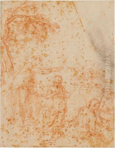 Il Battesimo Di Cristo Oil Painting by Simone Cantarini (Pesarese)