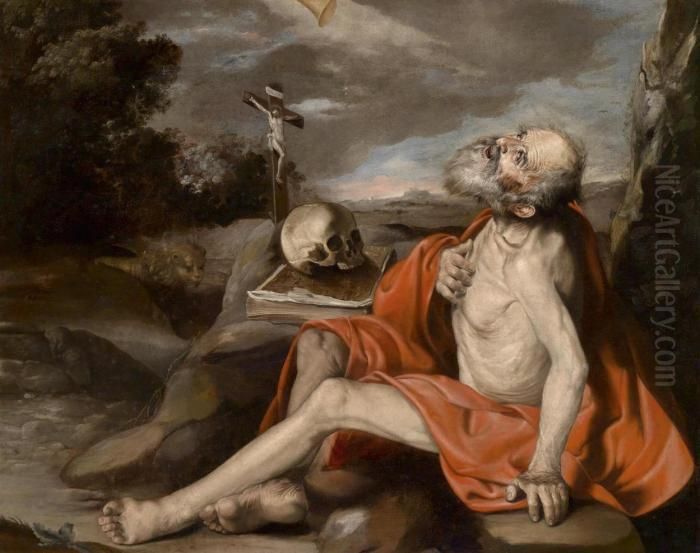 Saint Jerome In A Landscape Oil Painting by Simone Cantarini (Pesarese)