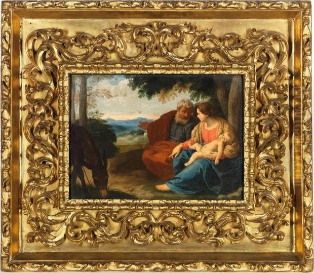 Riposo In Egitto Oil Painting by Simone Cantarini (Pesarese)