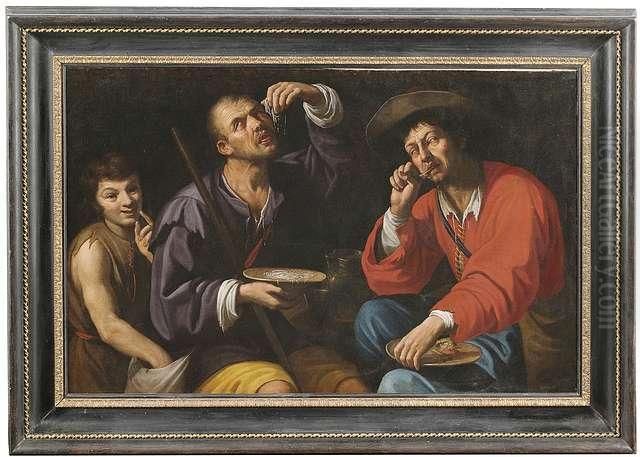 Bauern Beim Pastaessen Werden Von Einem Strasenjungen Ausgeraubt Oil Painting by Caravaggio