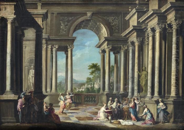 The Meeting Of King Solomon And 
The Queen Of Sheba; And King Solomon Making Offerings To A Goddess Oil Painting by Alberto Carlieri