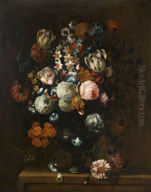 Bouquet De Fleurs Sur Un Entablement Oil Painting by Pieter Casteels