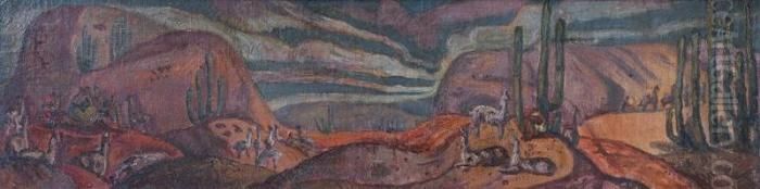 Llamas En El Altiplano Oil Painting by Carlos Alberto Castellanos