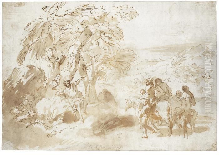 St. John The Baptist Preaching In The Wilderness Oil Painting by Giovanni Benedetto Castiglione