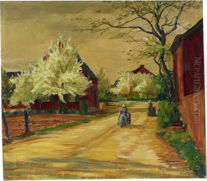 Dorfstrase Mit Bluhenden Baumen Oil Painting by Theo Champion