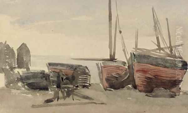 Hastings fishing boats Oil Painting by James Abbott McNeill Whistler