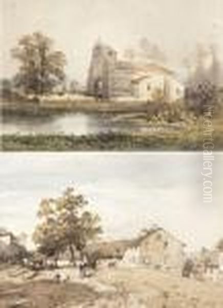 Une Eglise Au Bord D'une Riviere Oil Painting by Eugene Ciceri