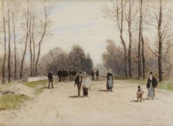 Promenade Au Parc Oil Painting by Eugene Ciceri