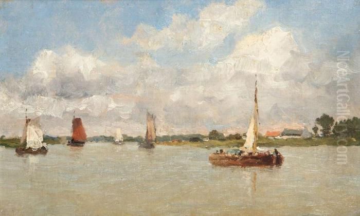 Scheldebocht Met Sloepen Oil Painting by Paul-Jean Clays