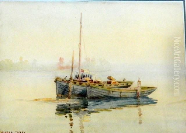 Dingys At Anchor Oil Painting by Alfred J. Coffey