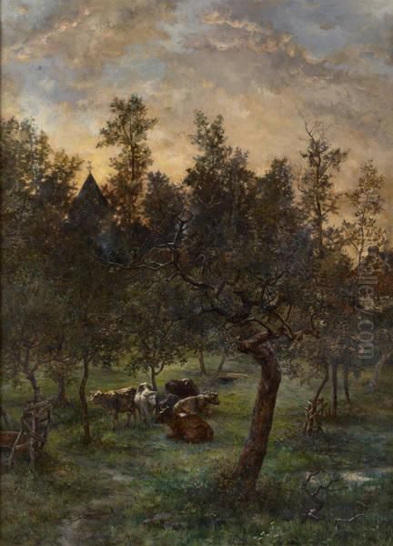 Vaches Dans Un Verger Oil Painting by Marie Collart