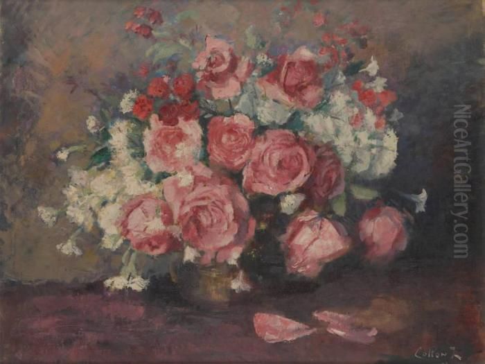 Vase Fleuri De Roses Oil Painting by Jean Roch Collon