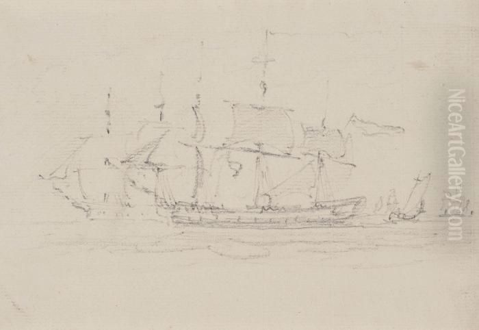 Shipping On The Thames Or Medway Oil Painting by John Constable