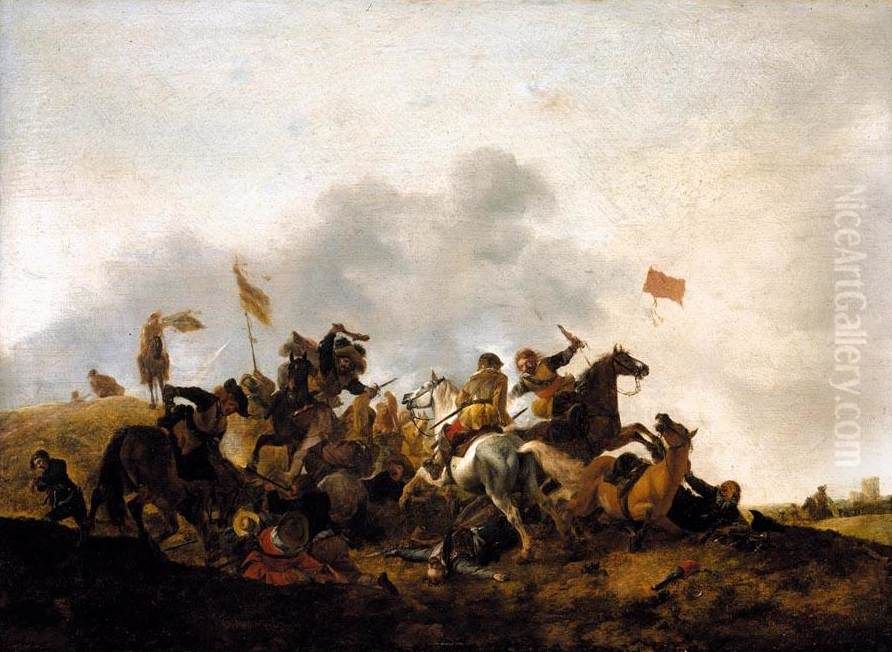 Cavalry Skirmish Oil Painting by Philips Wouwerman