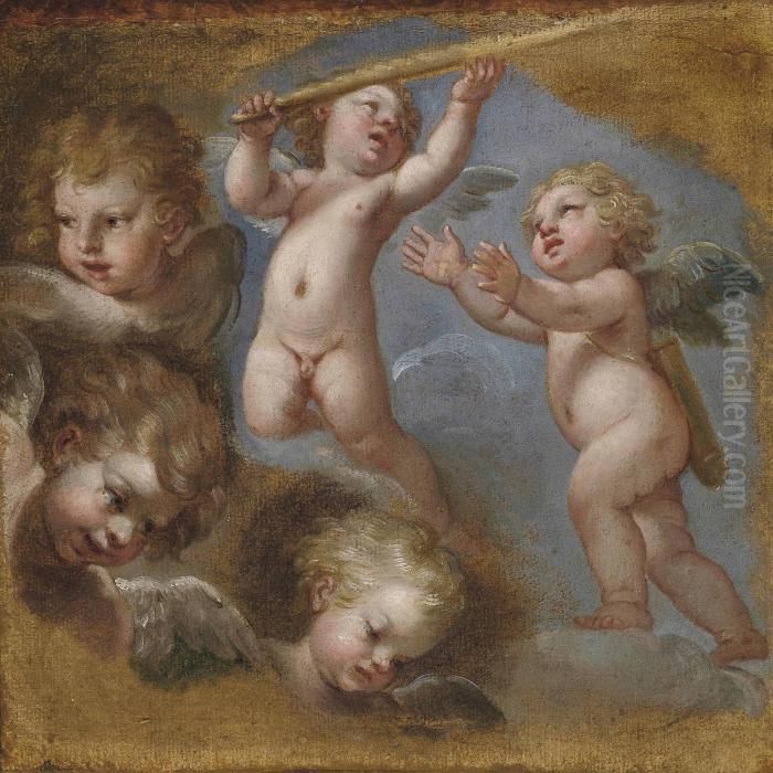 Studies Of Putti Oil Painting by Michel Corneille II