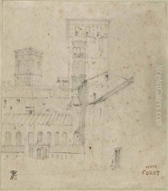Etude De Monument En Italie Oil Painting by Jean-Baptiste-Camille Corot