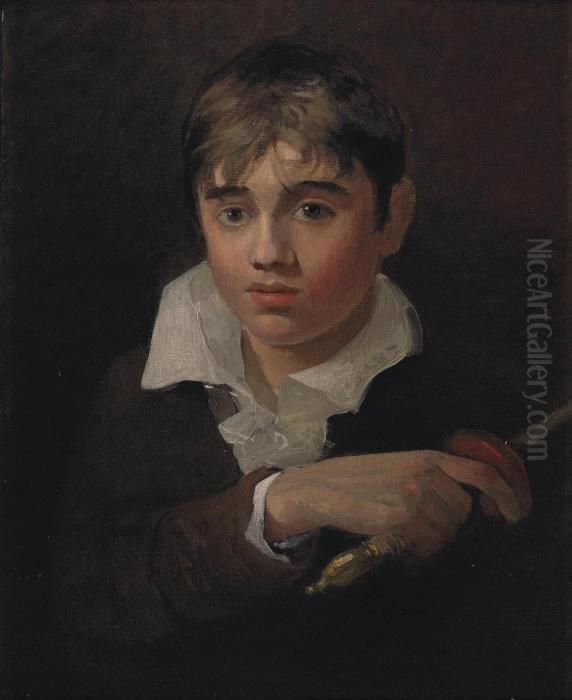 Portrait Of A Boy, Believed To 
Be The Artist's Youngest Brother Henry, As 'young Norval', Bust-length, 
In A Dark Jacket And White Shirt, Holding A Sword Oil On Canvas, Laid 
Down On Panel 22Â¼ X 18 1/8 In Oil Painting by John Sell Cotman