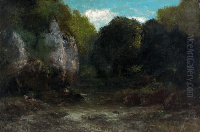 Paysage Du Doubs, Riviere Au Pied D'un Rocher Oil Painting by Gustave Courbet