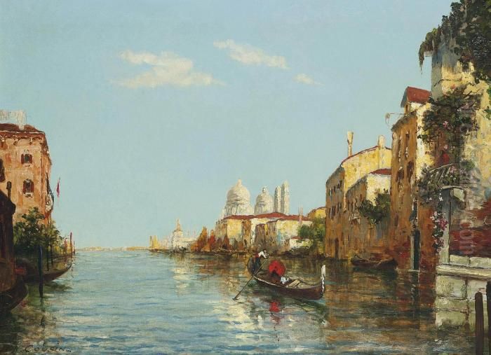 A Gondolier On The Grand Canal, Santa Maria Della Salute Beyond Oil Painting by Charles Cousin