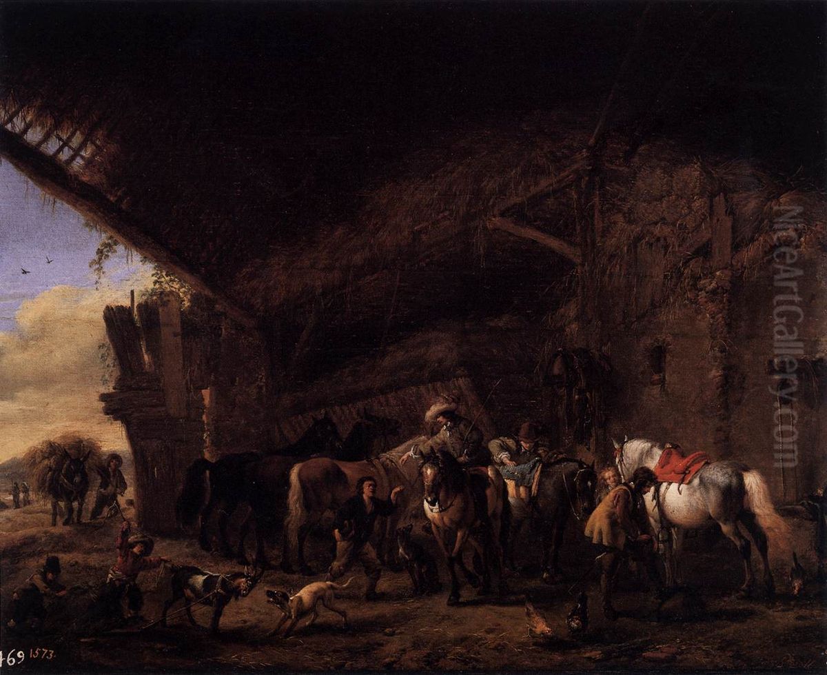 Coming out of an Inn Oil Painting by Philips Wouwerman