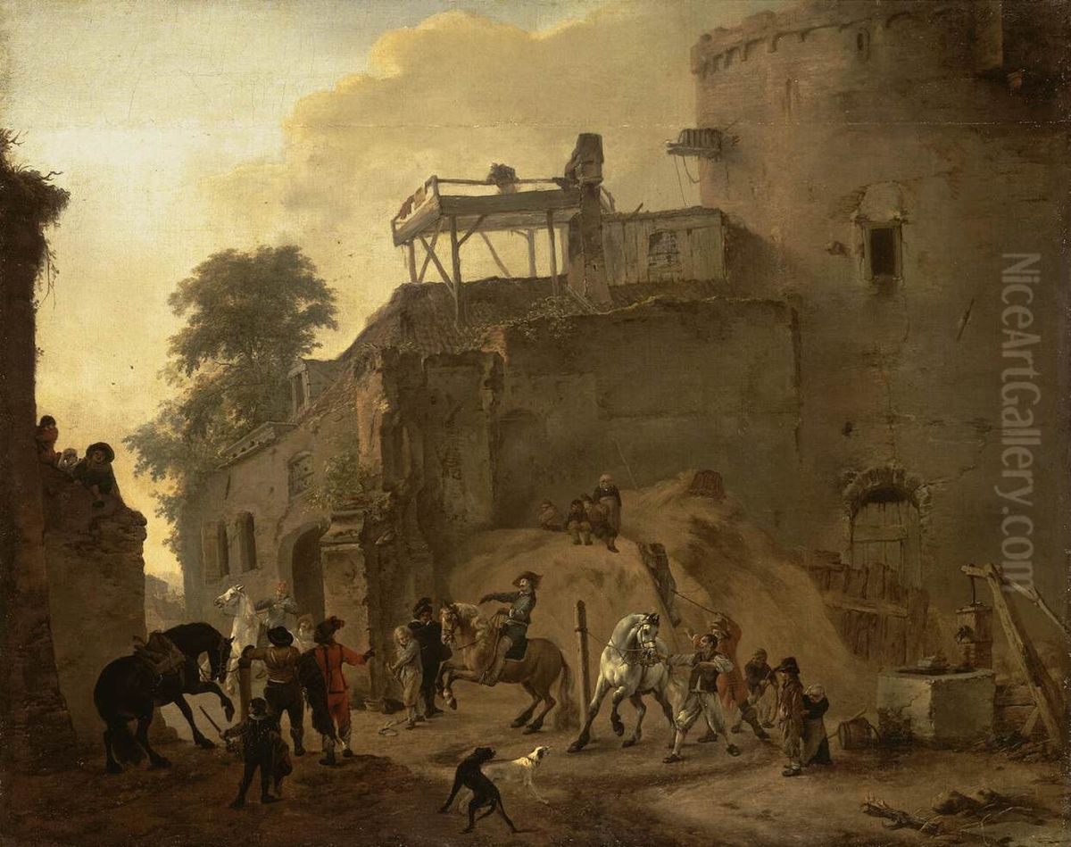 Manege Riding in the Open Air Oil Painting by Philips Wouwerman