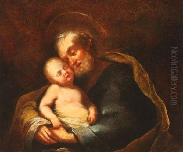 Saint Joseph With The Christ Child Oil Painting by Giuseppe Maria Crespi