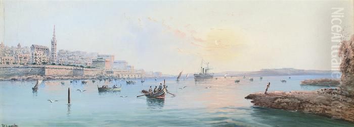 Valetta Harbour Oil Painting by Vincenzo D Esposito