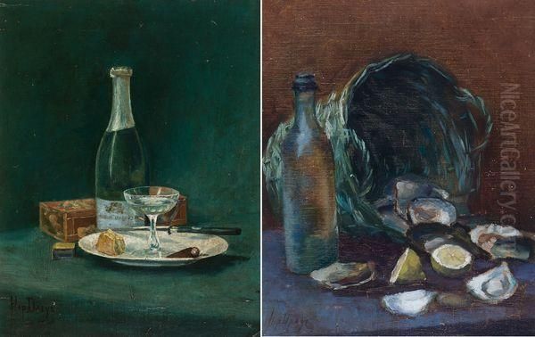 Nature Morte Avec Bouteille De Champagne Oil Painting by Hippolyte Daeye