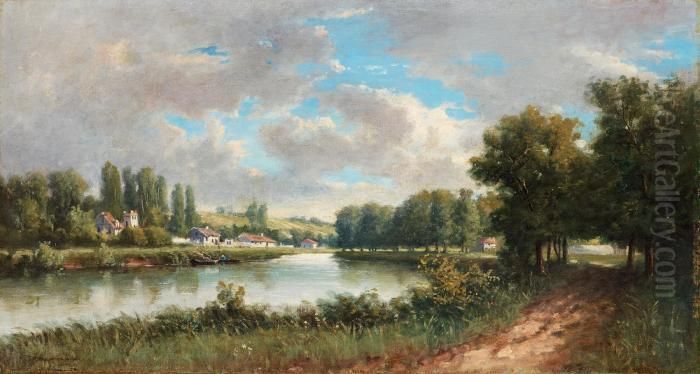 River Landscape Oil Painting by Charles-Francois Daubigny