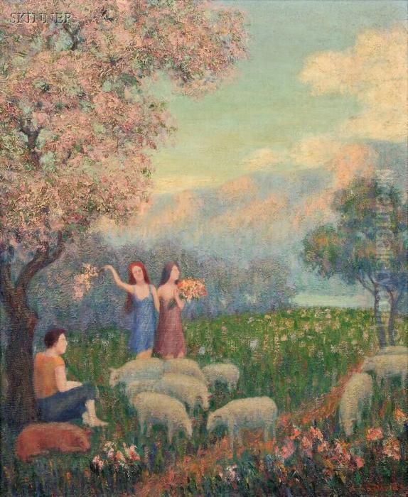 Shepherdess Oil Painting by Arthur Bowen Davies