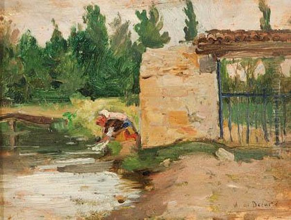Lavandera Del Manzanares Oil Painting by Aureliano de Beruete y Moret