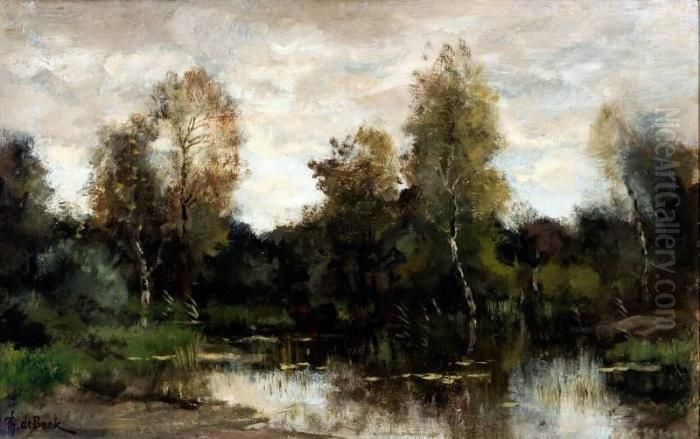 Bomen Aan Het Water In Frans Landschap Oil Painting by Theophile Emile Achille De Bock