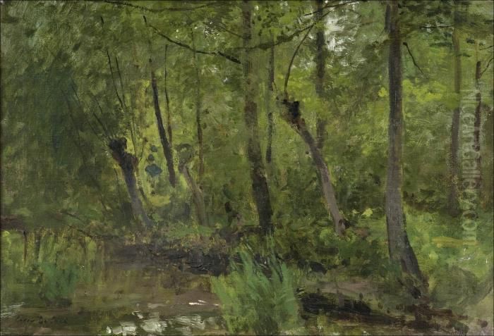 Forest Pond Oil Painting by Cesar De Cock