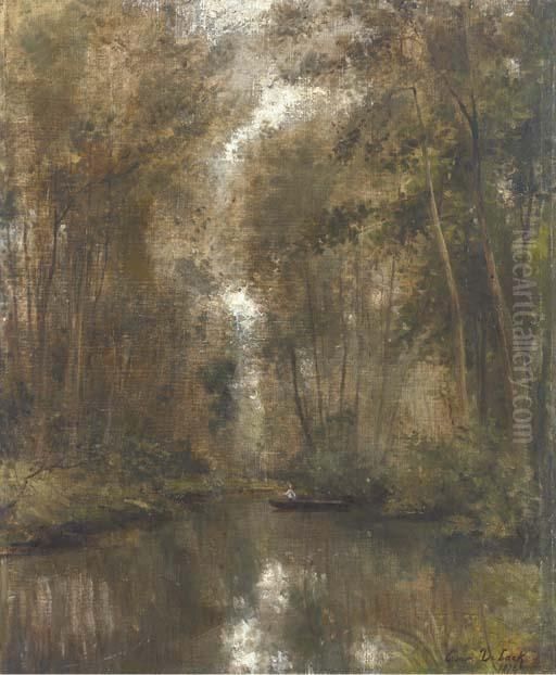 Fishing In The Woods Oil Painting by Cesar De Cock