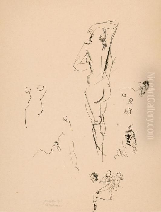 Studienblatt Mit Stehendem Weiblichem Akt Oil Painting by Roger de La Fresnaye