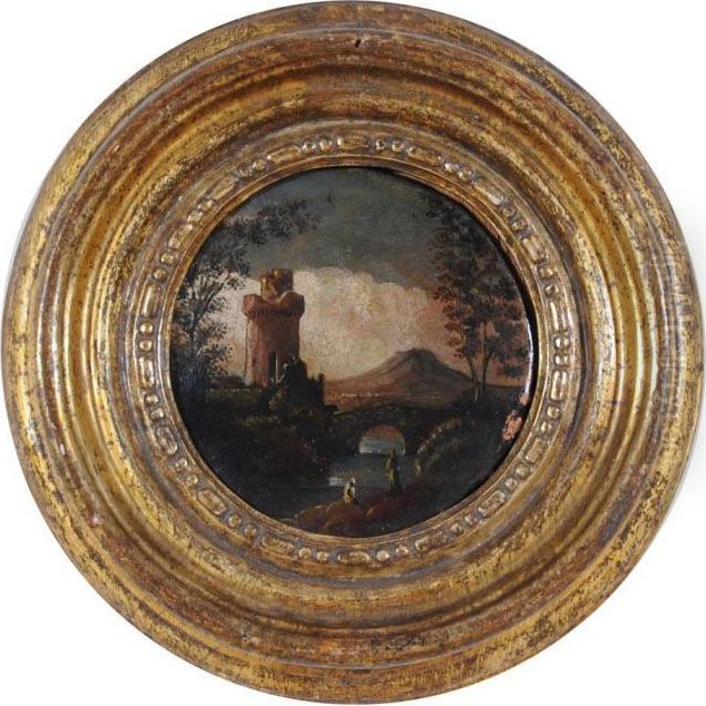 Paesaggio Laziale Con Figure, Ponte E Torre Di Guardia Oil Painting by Alessio De Marchis