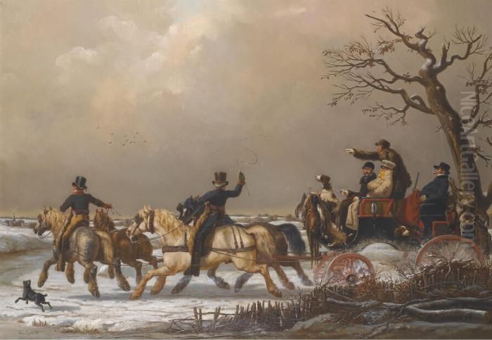 A Winter Carriage Ride Oil Painting by Henri D'Annecy (Comte De) Montpezat