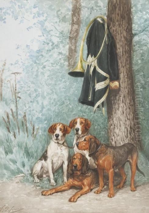 Chiens De Chasse Oil Painting by Charles Olivier De Penne