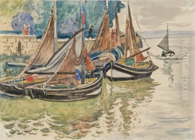 Entree Du Port D'honfleur Oil Painting by Henri Lienard De Saint-Delis