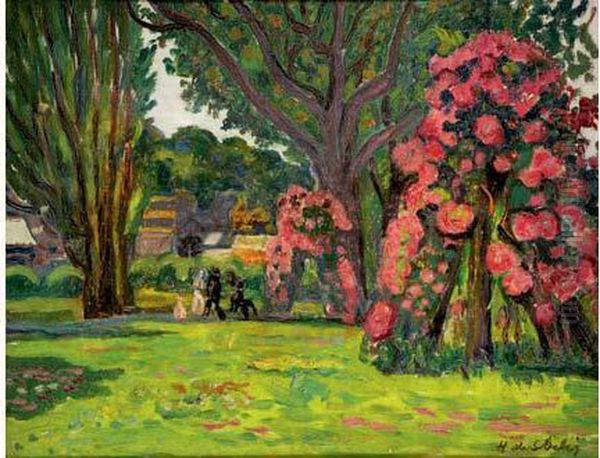 La Promenade Aux Environs D'honfleur Oil Painting by Henri Lienard De Saint-Delis