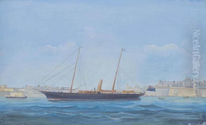 The British Steam Yacht Santa Maria 
 In Grand Harbour, Valetta Oil Painting by A. De Simone
