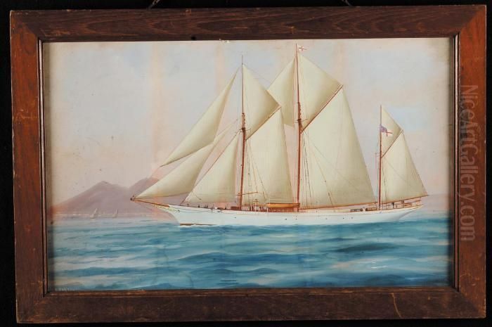 Ritratto Dello Yacht Fantome Nella Baia Di Napoli Oil Painting by Antonio de Simone
