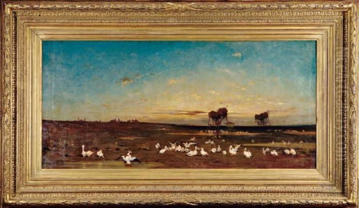 Couche Du Soleil Au Confine De L'empire Ottoman Oil Painting by Charles Emile Vacher De Tournemine